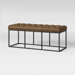 Trubeck Tufted Metal Base Bench Faux Leather Brown - Threshold™ -Threshold GUEST 021797bd 4fd4 404a 989e 9b3818373e51