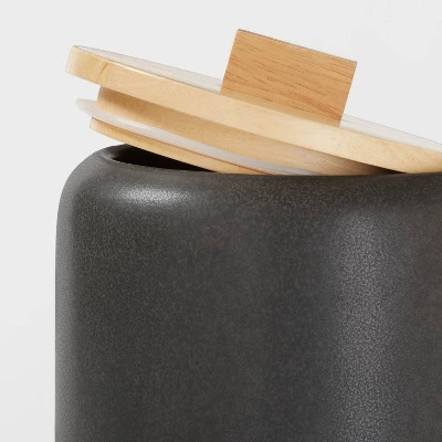 Large Stoneware Tilley Food Storage Canister With Wood Lid Black - Threshold™ 2 Large Stoneware Tilley Food Storage Canister With Wood Lid Black - Threshold™ - Image 2