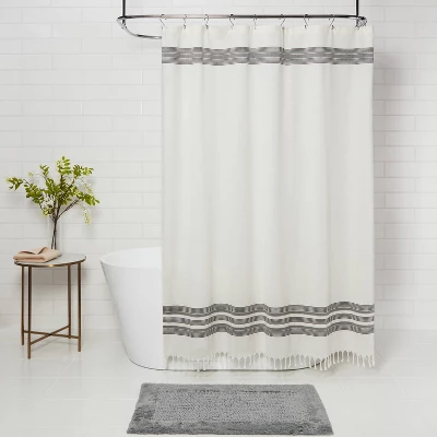 Striped Fringe Shower Curtain Off-White - Threshold™ 1 Striped Fringe Shower Curtain Off-White - Threshold™