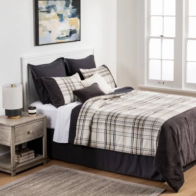 8pc Plaid With Corduroy Comforter Bedding Set Gray/Taupe - Threshold™ 1 8pc Plaid With Corduroy Comforter Bedding Set Gray/Taupe - Threshold™