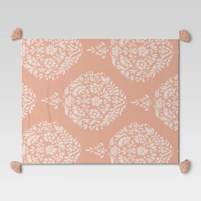 Medallion Jacquard Knit Throw Blanket With Tassels Coral - Threshold™ 2 Medallion Jacquard Knit Throw Blanket With Tassels Coral - Threshold™ - Image 2