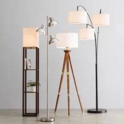 Oak Wood Tripod Floor Lamp Dark Brown - Threshold™ -Threshold GUEST 12eb9924 86da 4a28 9eaa 3aaed057f6ef