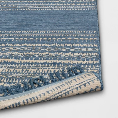 5' X 7' Fringe Outdoor Rug Blue Striped - Threshold™ 3 5' X 7' Fringe Outdoor Rug Blue Striped - Threshold™ - Image 3