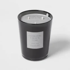 Colored Vase Glass With Dustcover & Black Teak Candle Black - Threshold™ -Threshold GUEST 203164b8 cea9 4b9d 90b7 3255297338b3