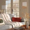 Windowpane Plush With Shearling Reverse Throw Blanket Cream/Orange - Threshold™