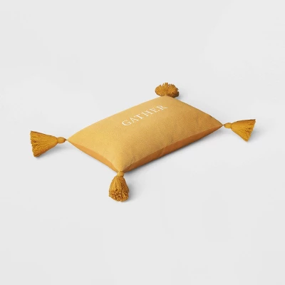 Gather Embroidered Herringbone Lumbar Throw Pillow Gold - Threshold™ 2 Gather Embroidered Herringbone Lumbar Throw Pillow Gold - Threshold™ - Image 2