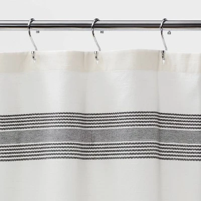 Striped Fringe Shower Curtain Off-White - Threshold™ 2 Striped Fringe Shower Curtain Off-White - Threshold™ - Image 2