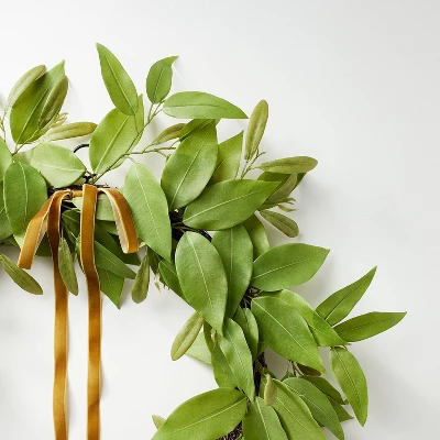 Oversized Fall Leaf Wreath With Velvet Ribbon Green - Threshold™ Designed With Studio McGee 2 Oversized Fall Leaf Wreath With Velvet Ribbon Green - Threshold™ Designed With Studio McGee - Image 2