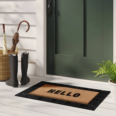 1'11"x2'11" 'Hello' Rubber Coir Doormat Natural/Black - Threshold™ 1 1'11"x2'11" 'Hello' Rubber Coir Doormat Natural/Black - Threshold™