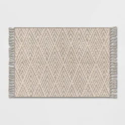Diamond With Fringe Rug Gray - Threshold™ -Threshold GUEST 3d35566a 7cb6 48a8 968d cc81e5d838e7