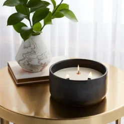 16oz Blackened Bowl Ceramic With Multi Woodwick And Dustcover Acorn + Pine Candle Black - Threshold™