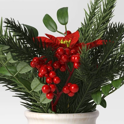 Artificial Plant Small Mixed Greenery And Poinsettia Arrangement - Threshold™ 2 Artificial Plant Small Mixed Greenery And Poinsettia Arrangement - Threshold™ - Image 2