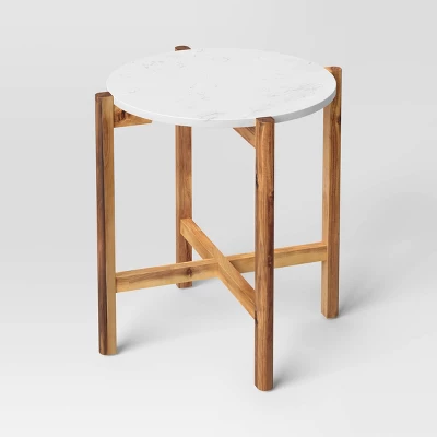 Wood And Marble Accent Table Natural - Threshold™ 2 Wood And Marble Accent Table Natural - Threshold™ - Image 2