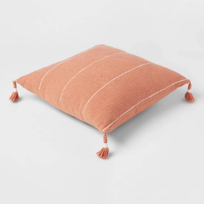 Square Textured Stripe Tassel Decorative Throw Pillow Terracotta - Threshold™ 2 Square Textured Stripe Tassel Decorative Throw Pillow Terracotta - Threshold™ - Image 2