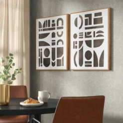 (Set Of 2) 24" X 30" Morphology Framed Wall Canvases Gold - Threshold™