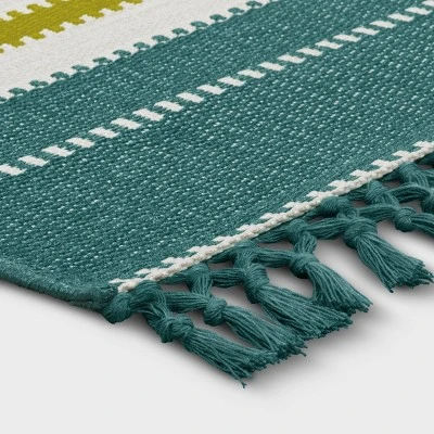 5'x7' Textural Stripe Rectangular Woven Outdoor Area Rug Light Green - Threshold™ 2 5'x7' Textural Stripe Rectangular Woven Outdoor Area Rug Light Green - Threshold™ - Image 2