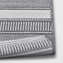 7'x10' Striped Rectangular Woven Outdoor Area Rug Charcoal Gray/Ivory - Threshold™ -Threshold GUEST 4ed8cf52 5b9a 4180 83cb e8909f219477