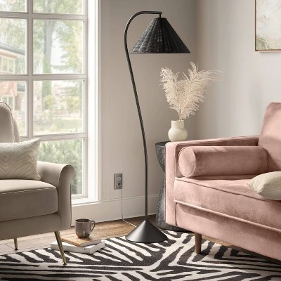 Arc Neck Floor Lamp With Natural Shade Black (Includes LED Light Bulb) - Threshold™ 2 Arc Neck Floor Lamp With Natural Shade Black (Includes LED Light Bulb) - Threshold™ - Image 2