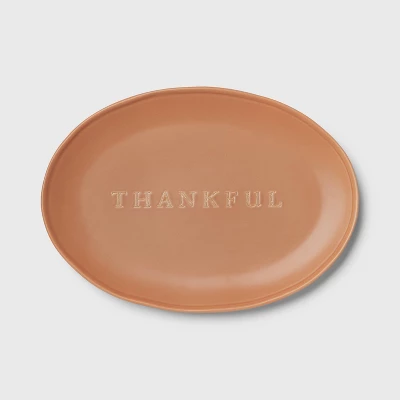 Small Ceramic Serving Platter Clay Thankful - Threshold™ 2 Small Ceramic Serving Platter Clay Thankful - Threshold™ - Image 2