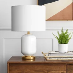 Large Assembled Rounded Cylinder Glass Table Lamp (Includes LED Light Bulb) White - Threshold™