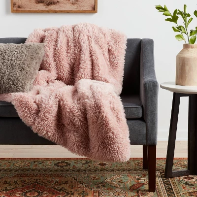 Long Faux Fur Throw Blanket Blush - Threshold™ 1 Long Faux Fur Throw Blanket Blush - Threshold™