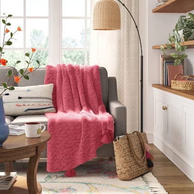 Textured Knit Throw Blanket With Tassels - Threshold™ 1 Textured Knit Throw Blanket With Tassels - Threshold™