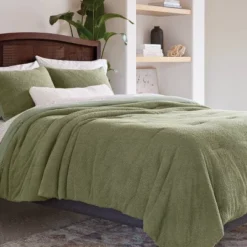 3pc King Traditional Cozy Chenille Comforter And Sham Set Green - Threshold™