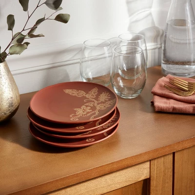 4pk Ceramic App Dining Plates Rust Floral - Threshold™ 1 4pk Ceramic App Dining Plates Rust Floral - Threshold™