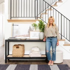 Console Table With Woven Rattan Shelf Black - Threshold™ Designed With Studio McGee -Threshold GUEST 8850858f 6d86 4502 8112 f583beb8eb20