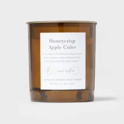 Clear Colored Glass With Woodwick And Brass Metal Inset Lid Honeycrisp Apple Cider Candle Yellow - Threshold™ -Threshold GUEST 8e06934b 443e 4ad3 802f 3550679bb901