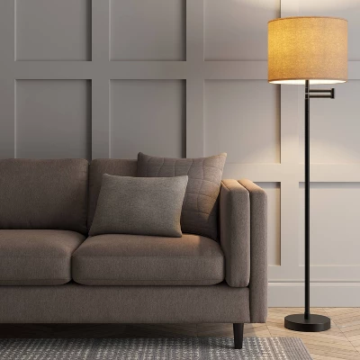 Metal Column Swing Arm Floor Lamp Black - Threshold™ 2 Metal Column Swing Arm Floor Lamp Black - Threshold™ - Image 2