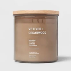 Glass Jar Vetiver And Cedarwood Candle Brown - Threshold™ -Threshold GUEST 94fa0143 6384 4148 9851 b3c3e6d22167