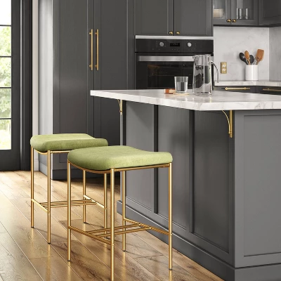 Orion Luxe Backless Counter Height Barstool With Brass Legs Olive Green Velvet - Threshold™ 1 Orion Luxe Backless Counter Height Barstool With Brass Legs Olive Green Velvet - Threshold™