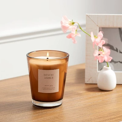 Colored Vase Glass With Dustcover Desert Amber Candle Brown - Threshold™ 1 Colored Vase Glass With Dustcover Desert Amber Candle Brown - Threshold™