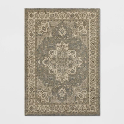 Medallion Jewel Boarder Persian Rug Cream/Gray - Threshold 3 Medallion Jewel Boarder Persian Rug Cream/Gray - Threshold - Image 3