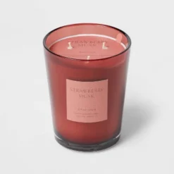 Colored Vase Glass With Dustcover Strawberry Musk Candle Red - Threshold™ -Threshold GUEST 9c78d64d 5c97 4266 8aaf 6f9285bcaee2