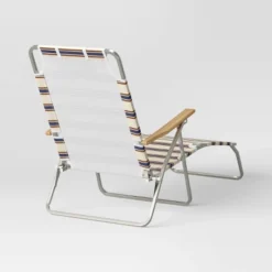 Striped Aluminum Beach Lounger With Wood Arms - Threshold™ -Threshold GUEST a72bf634 d3db 44d5 b2f4 d19d9498af18