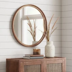 26" Classic Wood Round Mirror Natural - Threshold™