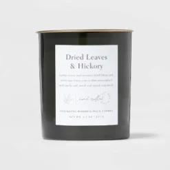 Clear Colored Glass With Woodwick And Brass Metal Inset Lid Dried Leaves + Hickory Candle Green - Threshold™ -Threshold GUEST adc468e2 1dcd 4c1d 9a55 e64ee2c8bece