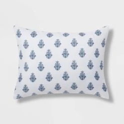 5pc Block Print With Border Comforter Bedding Set White/Blue - Threshold™ -Threshold GUEST b03a15d2 8e0b 42ad bda7 eeee200581c9