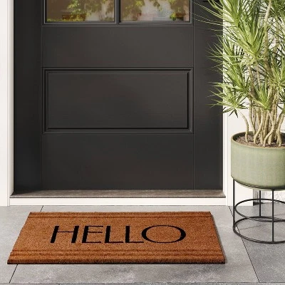 1'6"x2'6" 'Hello' Stripe Border Coir Doormat Natural - Threshold™ 1 1'6"x2'6" 'Hello' Stripe Border Coir Doormat Natural - Threshold™