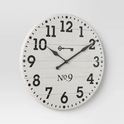 26" Farmhouse Wood Wall Clock White - Threshold™ 2 26" Farmhouse Wood Wall Clock White - Threshold™ - Image 2