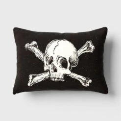Oversize Skull And Crossbones Woven Cotton Lumbar Halloween Throw Pillow Black - Threshold™ -Threshold GUEST b45186ba 7db4 4537 829f d4aedfe091ea