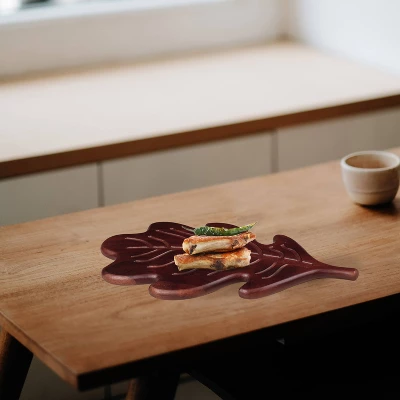 Wooden Round Leaf Shape Serving Board With Handle Dark Brown - Threshold™ 1 Wooden Round Leaf Shape Serving Board With Handle Dark Brown - Threshold™
