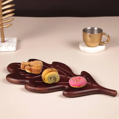 Wooden Round Leaf Shape Serving Board With Handle Dark Brown - Threshold™ 2 Wooden Round Leaf Shape Serving Board With Handle Dark Brown - Threshold™ - Image 2