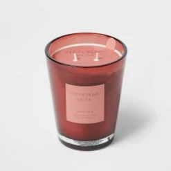 Colored Vase Glass With Dustcover Strawberry Musk Candle Red - Threshold™ -Threshold GUEST bff6ffbf c36a 4e82 a556 ba31fee10532