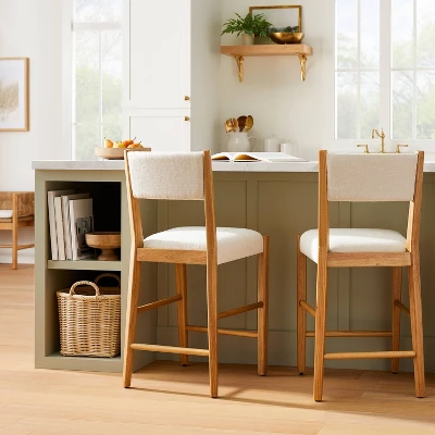 2pk Yalecrest Upholstered Seat And Back With Wood Frame Counter Height Barstools Cream/Natural - Threshold™ Designed With Studio McGee 1 2pk Yalecrest Upholstered Seat And Back With Wood Frame Counter Height Barstools Cream/Natural - Threshold™ Designed With Studio McGee