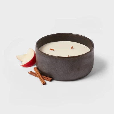16oz Blackened Bowl Ceramic With Multi Woodwick And Dustcover Honeycrisp Apple Cider Candle Black - Threshold™ 2 16oz Blackened Bowl Ceramic With Multi Woodwick And Dustcover Honeycrisp Apple Cider Candle Black - Threshold™ - Image 2