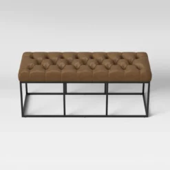 Trubeck Tufted Metal Base Bench Faux Leather Brown - Threshold™ -Threshold GUEST d28fde93 afcd 4869 a2f1 80cd3349f38f