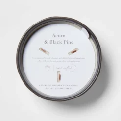 16oz Blackened Bowl Ceramic With Multi Woodwick And Dustcover Acorn + Pine Candle Black - Threshold™ 7 16oz Blackened Bowl Ceramic With Multi Woodwick And Dustcover Acorn + Pine Candle Black - Threshold™ -Threshold GUEST d44c55bc 8d38 4702 a280 01753303db3d